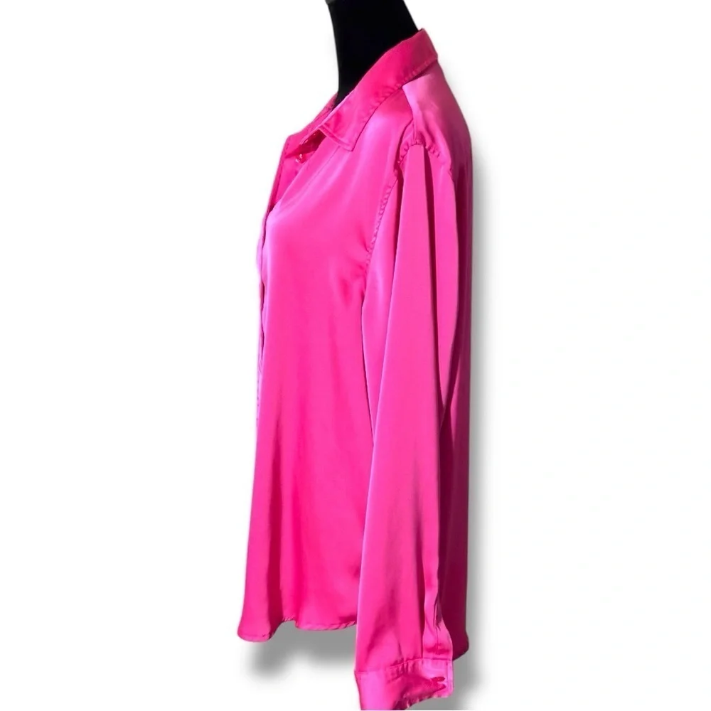 Blue Blossom Bright Pink Relaxed Button Down Shirt Long Cuffed Sleeve and Collar - Picture 4 of 14